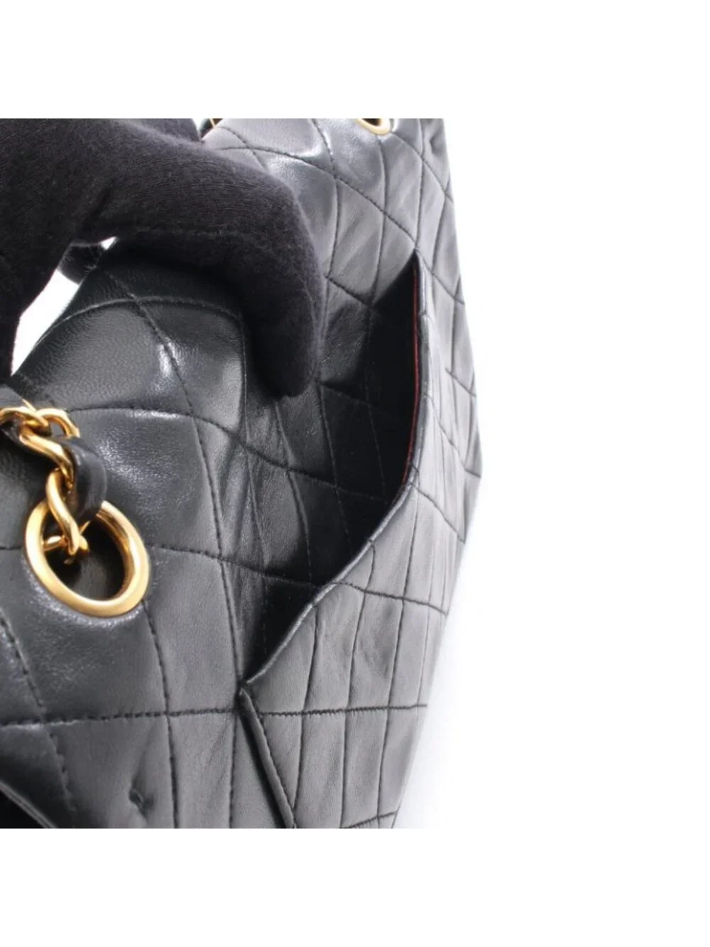 Chanel Shoulder Bag Quilted Double Flap Black Lambskin Chain